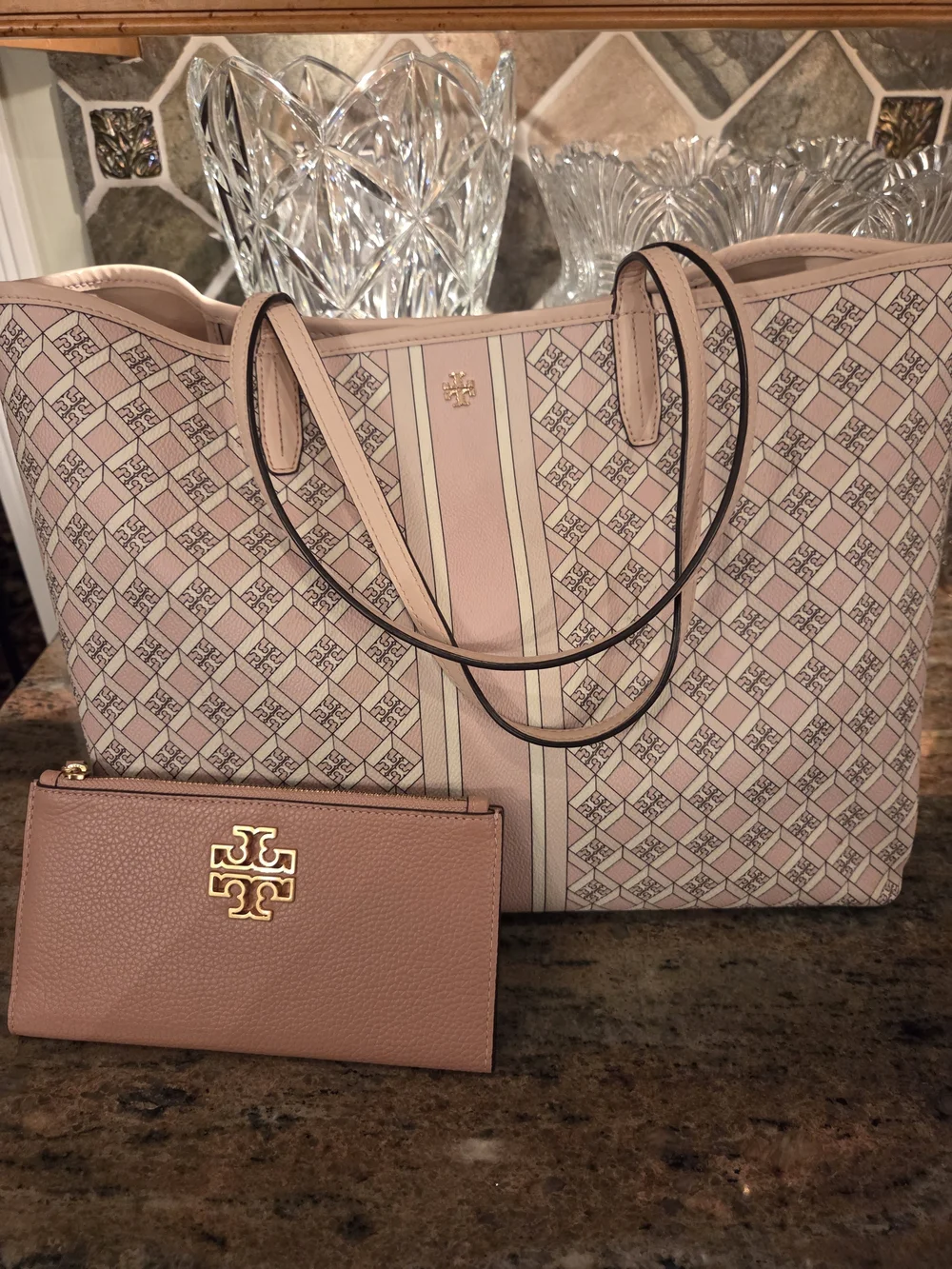 Tory Burch Blush Pink Logo-Print Tote with Coordinating Wallett